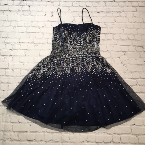 Masquerade Dark Blue Midi Dress Size 7/8 - Picture 4 of 13